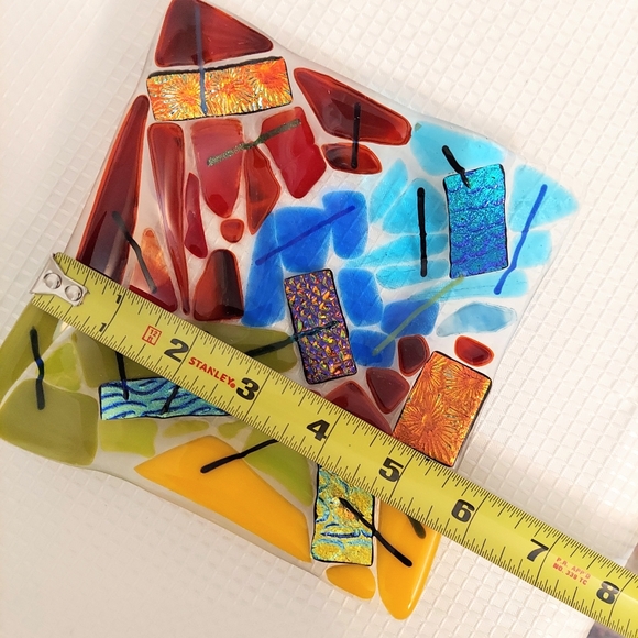 Abstract Fused Glass Dichroic Dish Art Trinket Vanity Bath Decor 6 " square - Picture 9 of 9